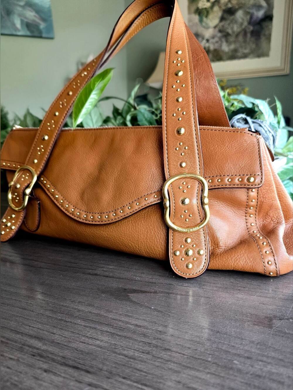 Michael Kors Y2K Vintage Tan Leather Studded Satchel Bag Rare - Picture 4 of 16